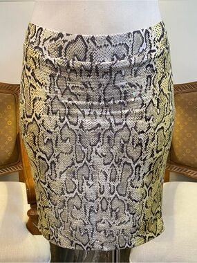 Cache Y2K Snake-Print Sequin Mini Skirt in Yellow & Black, Punk Glam, Small